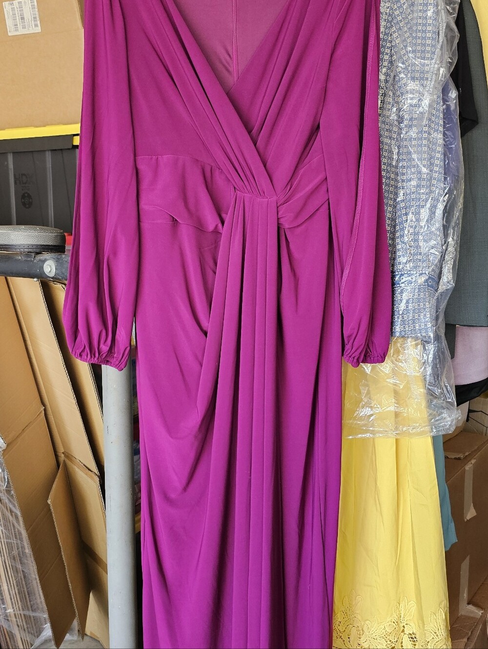Women’s Fuchsia Long Sleeve Draped Maxi Dress